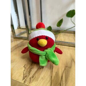 Red penguin with green scarf plush